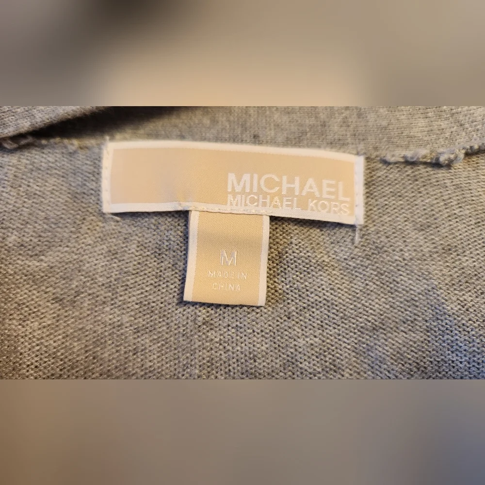 Michael Kors Gray Cardigan Sweater With Pockets + Zippers Size Medium - Picture 6 of 10